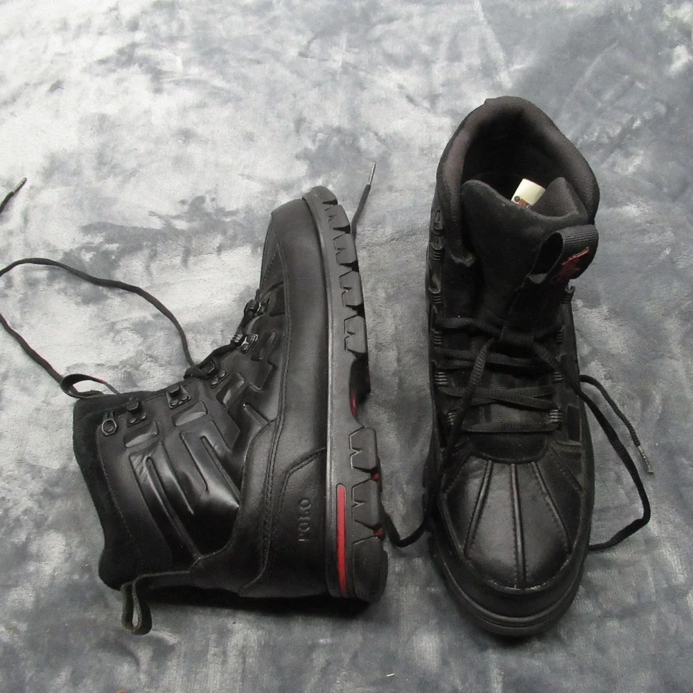 Polo Ralph Lauren Men Delton Boots 10D Black Leather Suede Winter Snow Rugged‎